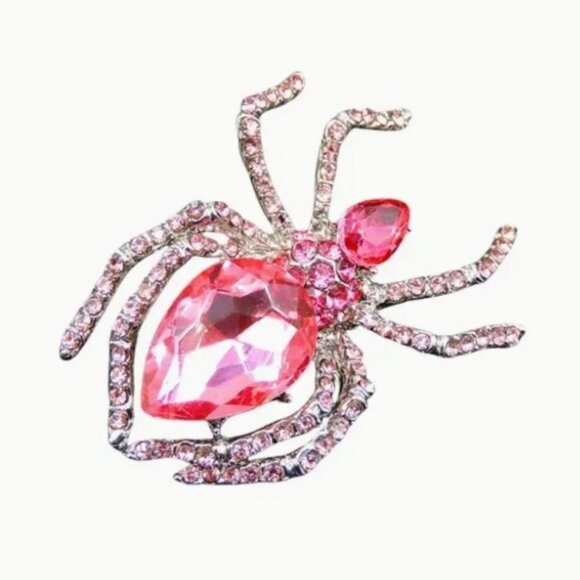 Betsey Johnson Pink Rhinestone Spider Brooch Pin Sparkling Insect - Picture 1 of 2